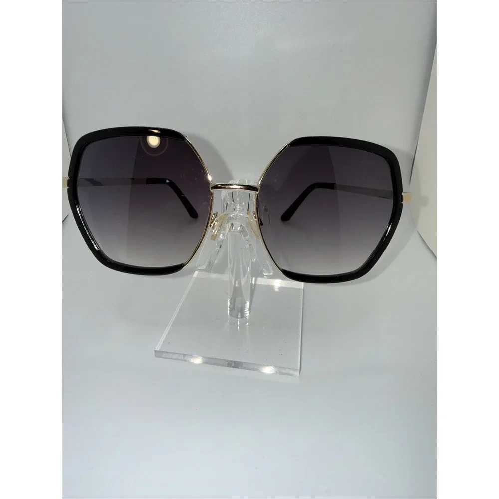 Nanette Lepore Sunglasses Black Tint Hexagon Frames + Gold Hard Case Design